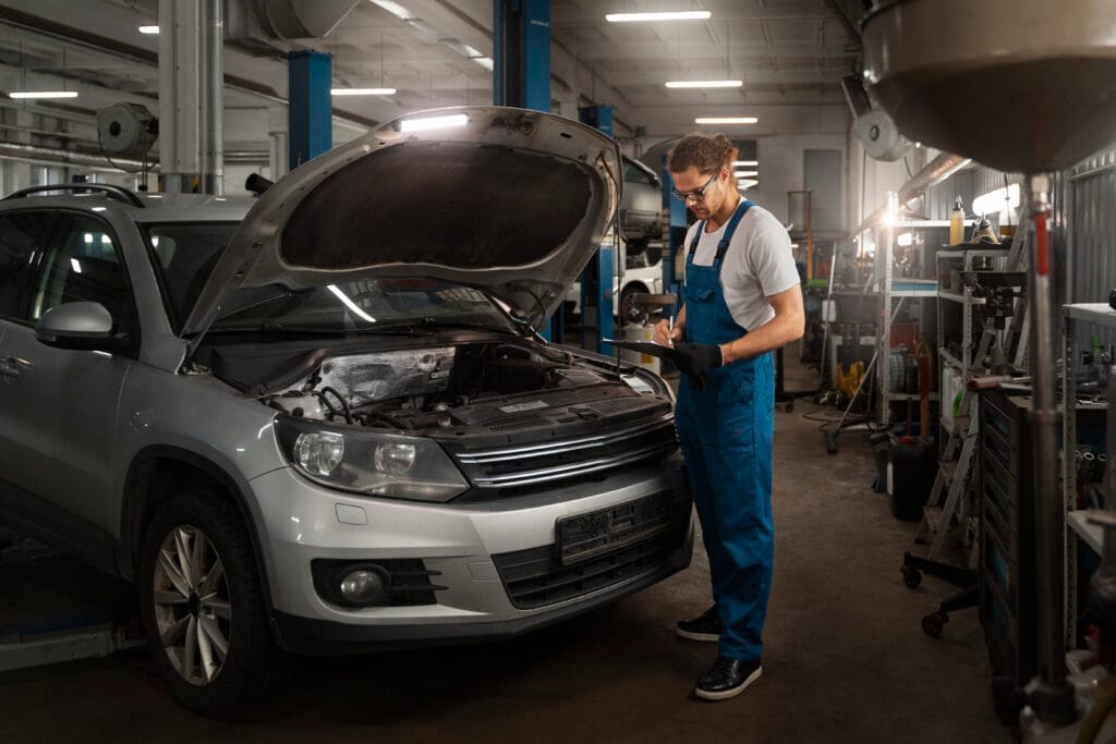 male mechanic working shop car
