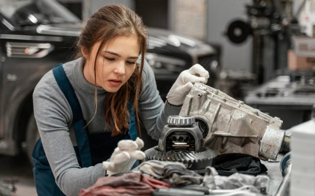 young woman working car service
